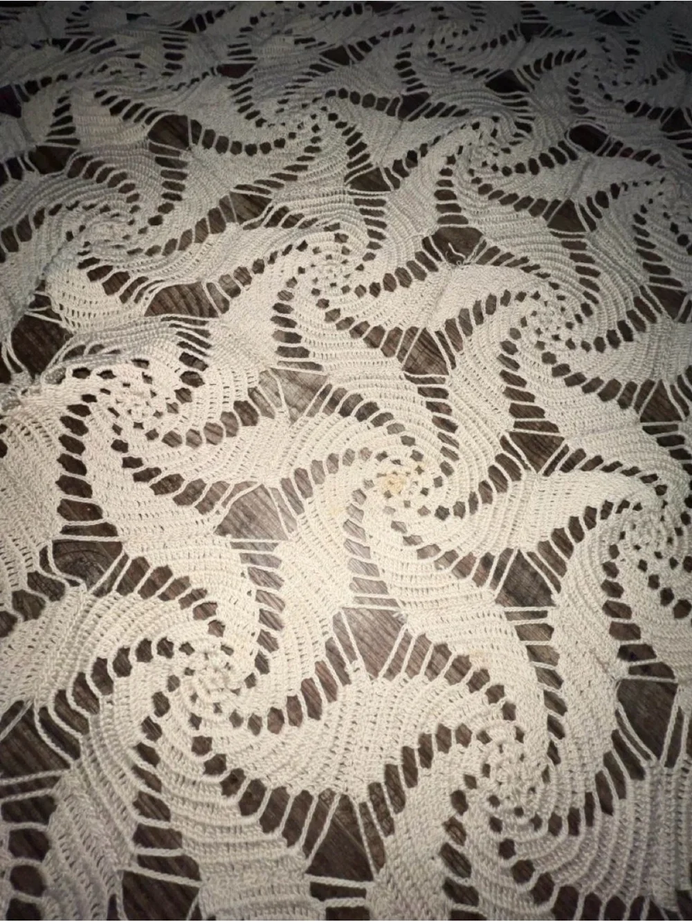 Handmade Vintage Delicate Beige Vintage Crochet Lace Tablecloth